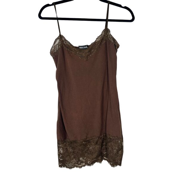 Wet Seal Vintage 90s Lace Trim Cami Camisole Brown Size Large - Picture 1 of 4